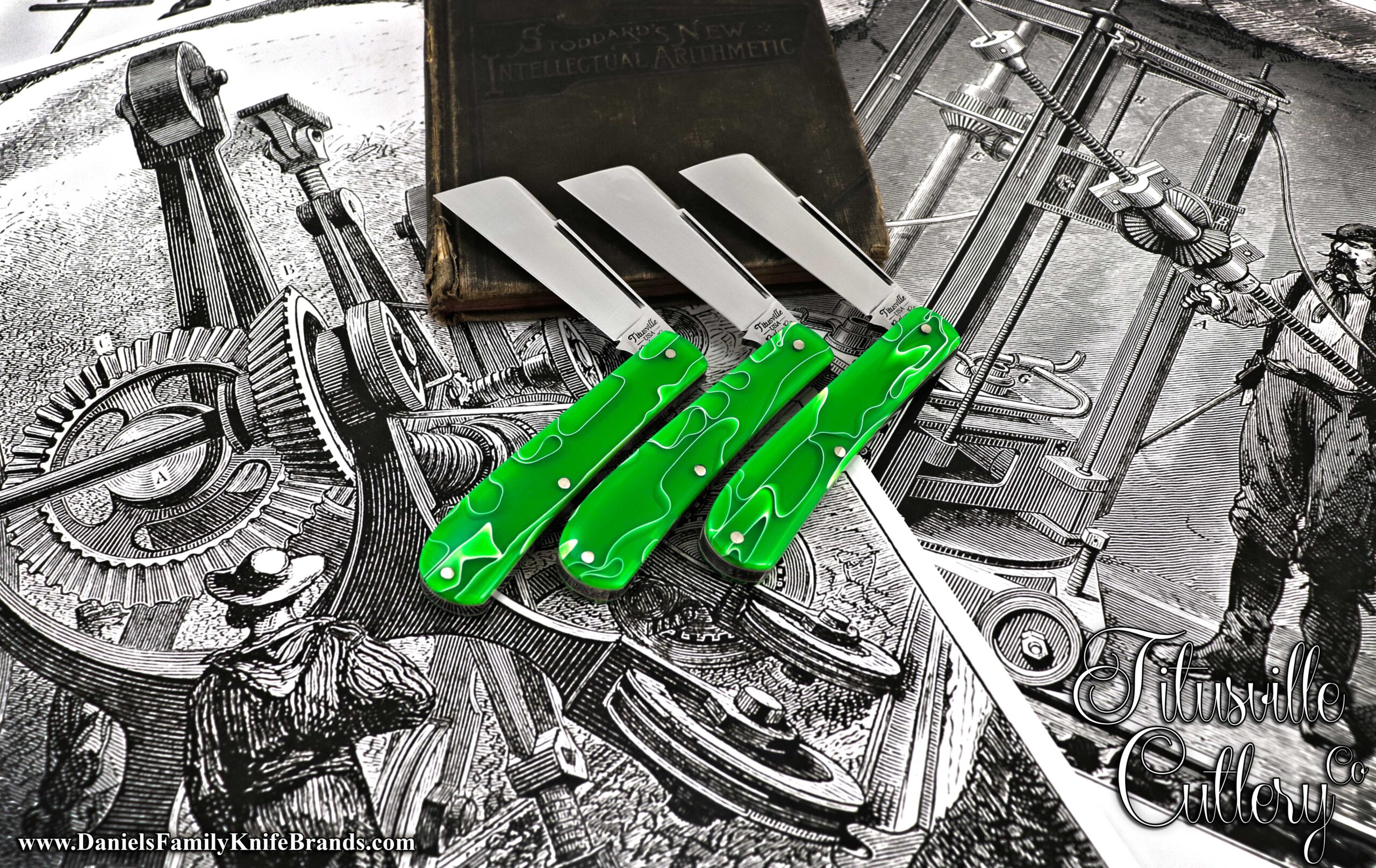 2024 Titusville Cutlery Cotton Knife Shadow Pattern Green Portal Fluid Acrylic